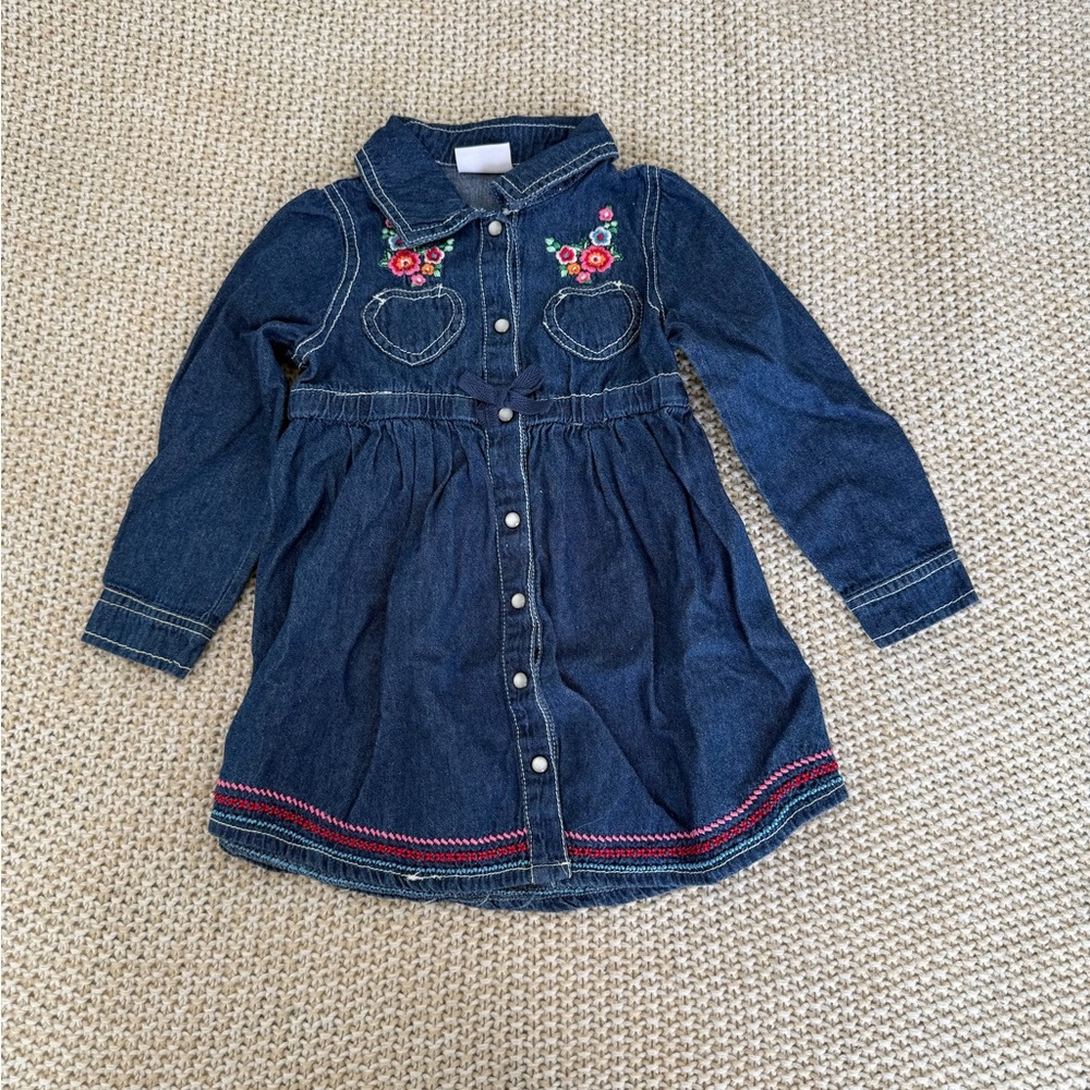 Nannette Kids Blue Denim Dress with Vibrant Floral Design